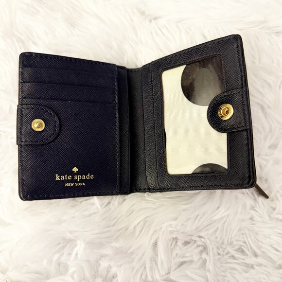 KATE SPADE | Cedar Street Small Stacy Navy Blue Saffiano Leather Bi-fold Wallet - Picture 6 of 10